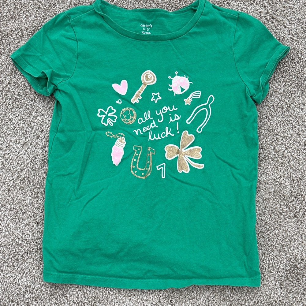 Carter's Green Tee with Lucky Charms Design
